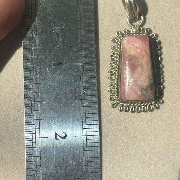 VTG lot of 2 Sterling Silver Pink Rhodochrosite Gemstone Earrings And Pendant - Picture 3 of 10